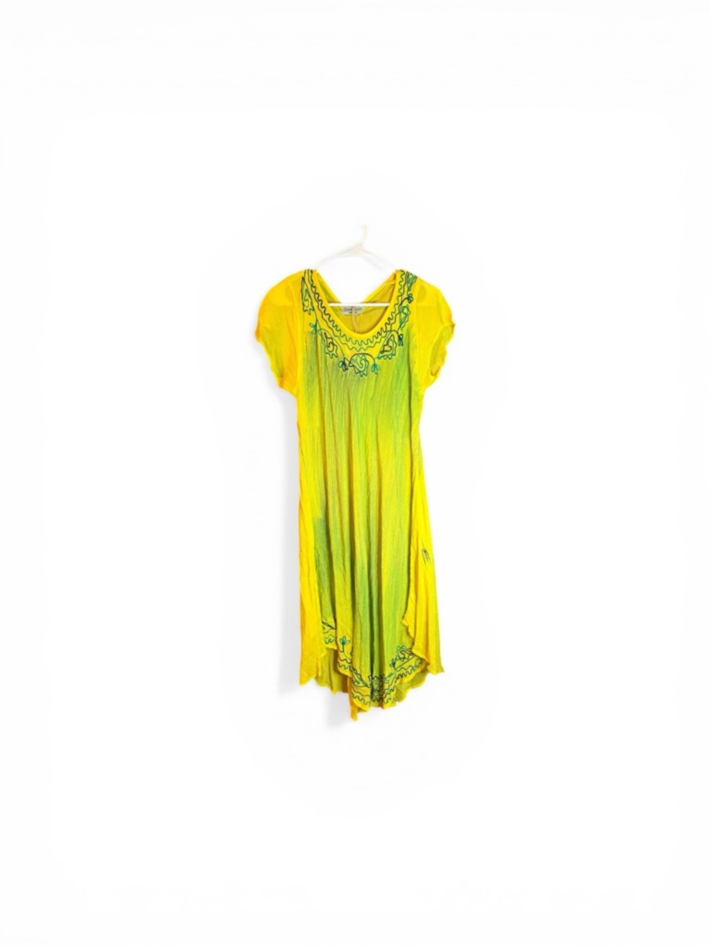 #150–Yellow Green Embroidered Midi Dress - Women Dresses Midi